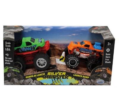 Silver Monster - Pack 2 Monster Cars con birillisc.1:64 ruote libere in die cast