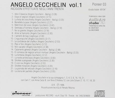 Angelo Cecchelin 1 - CD Audio di Angelo Cecchelin - 2