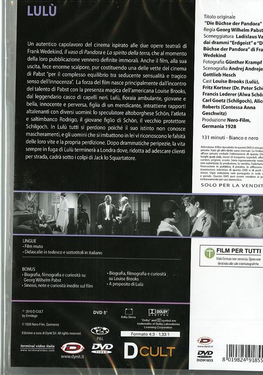 Lulù, il vaso di Pandora di Georg Wilhelm Pabst - DVD - 2