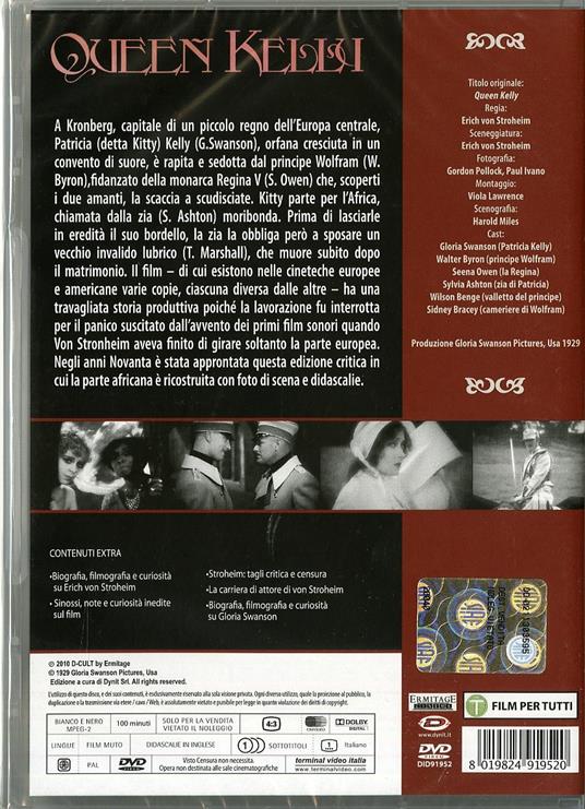La Regina Kelly. Queen Kelly di Erich Von Stroheim - DVD - 2
