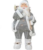 Decorazione Natalizia Babbo Natale con Sacco Doni e Scii 80cm Grigio