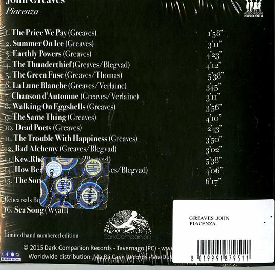 Piacenza - CD Audio di John Greaves - 2