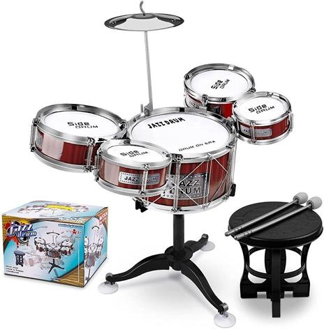 Set 8Pz Batteria Per Bambini 5 Tamburi Musicale Percussioni 3-10 Anni Giocattoli