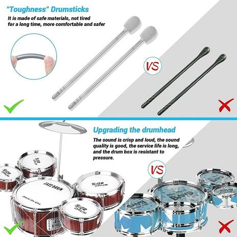 Set 8Pz Batteria Per Bambini 5 Tamburi Musicale Percussioni 3-10 Anni Giocattoli - 2