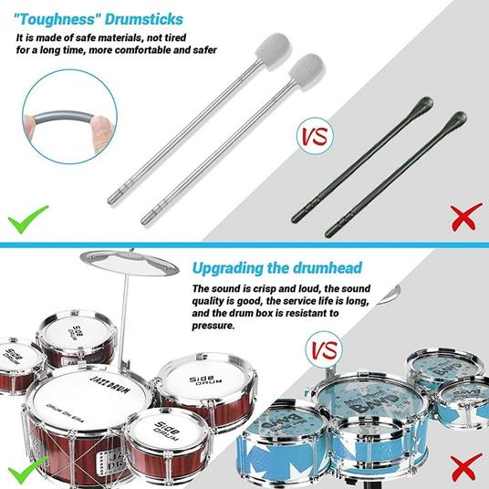 Set 8Pz Batteria Per Bambini 5 Tamburi Musicale Percussioni 3-10 Anni Giocattoli - 2