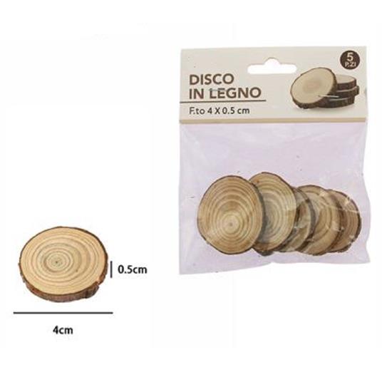 Set 5 Pezzi Dischi Disco Di Legno Decorativo Per Ornamento 4X0.5Cm