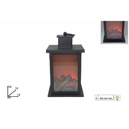 Lanterna Con Fuoco Led Batteria 14 X 24 Cm Caminetto Decorativo Natale