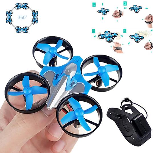 Trade Shop - MINI DRONE QUADRICOTTERO TELECOMANDATO CON DITA MANO LUCI LED RGB GIOCO BAMBINI -