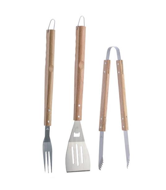 Set 3 Pezzi Utensili Barbecue In Acciaio E Legno Accessori Attrezzi Bbq Tools