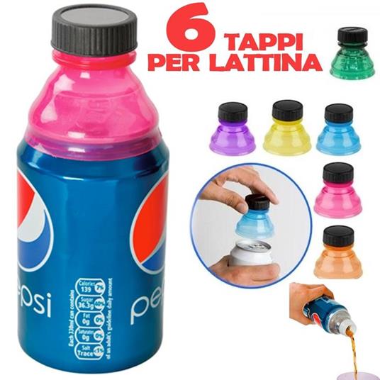 Set 6 Pezzi Tappi Per Lattine Addattatore Lattina In Bottiglia Universale  Colori