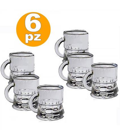 Set 6 Bicchierini Da Shot In Vetro TrAdE Shop - Mini Boccale Per Liquore, Rum, Vodka | Chupitos Con Manico