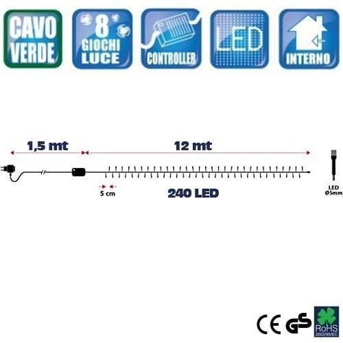 Catena Luci A Led Luminosa Natalizia 240 Led Blu Con 7 Giochi Mini Lucciole