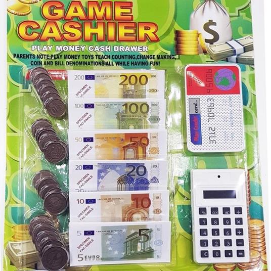 Contanti Finti Carta Credito Cashier Lettore Soldi Monete Banconote Euro Gioco