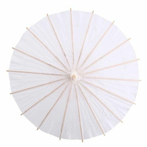 Ombrello Bambu Bianco 20 Cm Carta Legno Sposa Wedding Matrimonio Ombrellino - 2