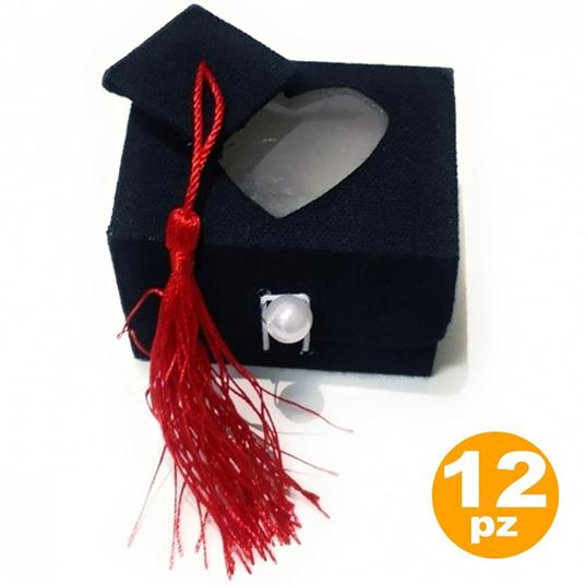 Set 12 Bomboniera Cappello Tesi Cuore Scatolina 7X5.5X5.5Cm Portaconfetti Laurea