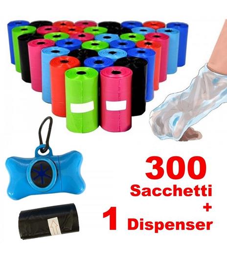 300 Sacchetti Igienici Per Bisogni Escrementi Cani Raccolta Feci Con Dispenser