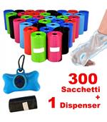 300 Sacchetti Igienici Per Bisogni Escrementi Cani Raccolta Feci Con Dispenser