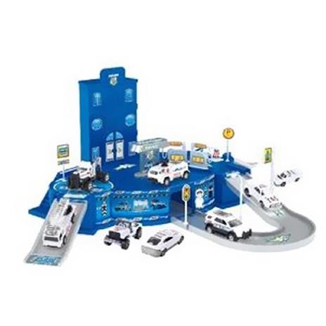 Playset Stazione Forze Dell'Ordine Con Rampe Pitstop 3 Macchinine 1 Elicottero