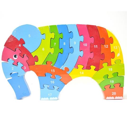 Puzzle In Legno 20Pz Elefante Con Numeri Giocattolo Per Bambini Giochi Educativi