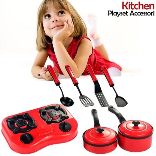 Set Cucina Per Bambine 7Pz Con Piano Cottura Stoviglie Pentole E Accessori  Gioco - ND - Cucina - Giocattoli