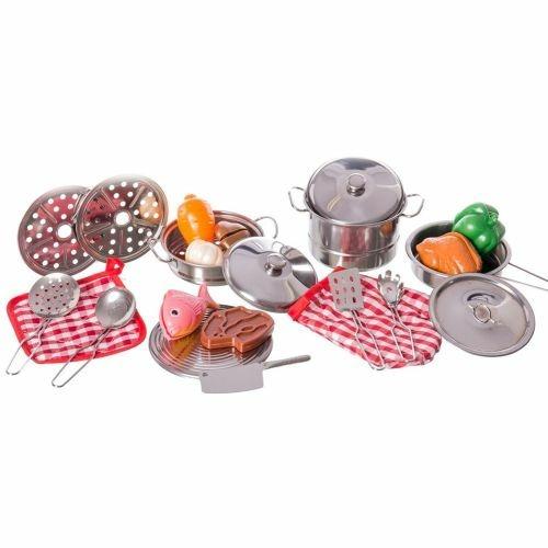 Set Cucina Giocattoli Bambini In Metallo 23Pz Con Pentole Mestoli