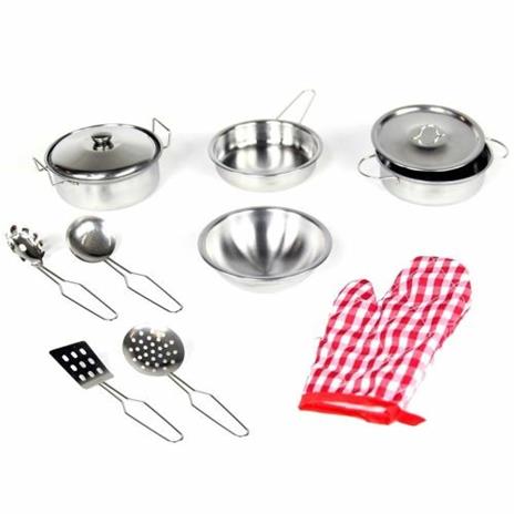 Set Cucina Giocattoli Per Bambini In Metallo 10Pz Con Pentole Mestoli E Guanto - 2