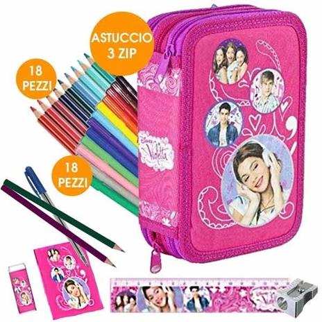 Kit Scuola School Pack Zaino Estensibile + Astuccio 3 Zip Disney Violetta