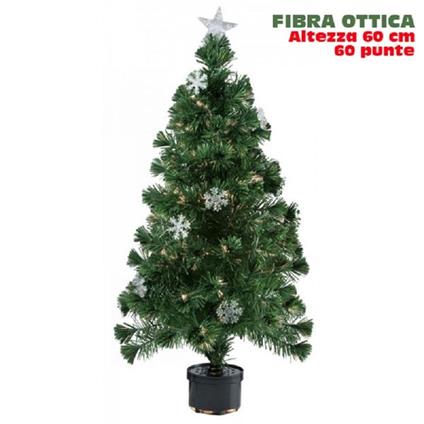 Albero Di Natale Fibra Ottica Snow 60Cm 60 Punte 9 Fiocchi Di Neve Verde