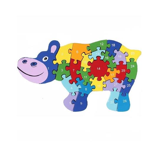 Puzzle Legno Ippopotamo Educativo Lettere Numeri Bambini Imparare