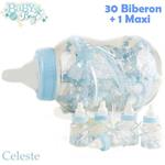 Maxi Biberon Porta Confetti Celeste Idea Nascita 30 Pezzi Baby +1 Maxi Battesimo