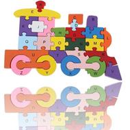 3D Puzzle Legno Forma Di Treno Educativo Lettere Numeri Bambini Imparare