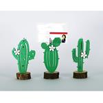 Portafoto Cactus Fiore 3Pz Base Legno Decorazione Segnaposto Segnatavolo Bomboniera