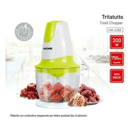 300W Verdura Amzchef Tritatutto Elettrico con Alta e Bassa Velocità 4 Coltelli in Acciaio Inossidabile Funzione Frenante,Contenitore in vetro da 1.8 Litri per Carne Frutta e Noci 