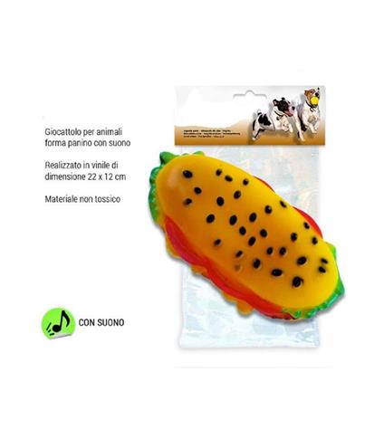 Giocattolo Per Cani Animali Forma Panino Con Suono In Vinile 22x12cm Vari Colori