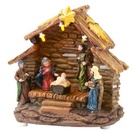 Presepe Natale Illustrazione Natalizia 3 Led Poliresina A Batteria 13X13X5 Cm