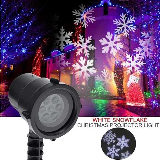 Proiettore Laser Led Rgb Natale Esterno Giochi Luce Fiocchi Di Neve Bianco