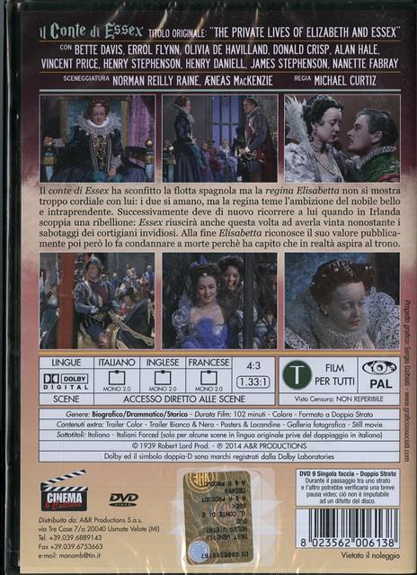 Il conte di Essex di Michael Curtiz - DVD - 2