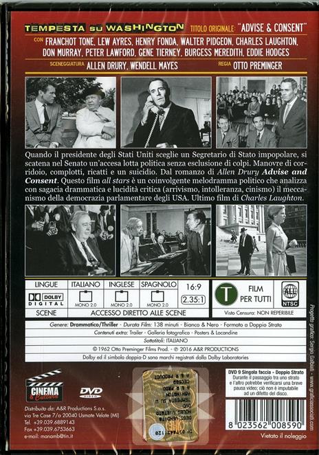 Tempesta su Washington di Otto Preminger - DVD - 2