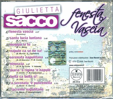 Fenesta Vascio - CD Audio di Giulietta Sacco - 2
