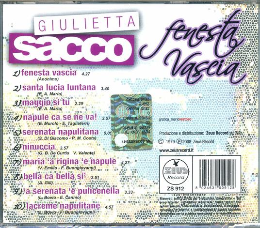 Fenesta Vascio - CD Audio di Giulietta Sacco - 2