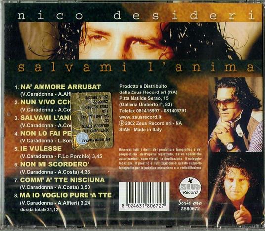 Salvami L'anima - CD Audio di Nico Desideri - 2