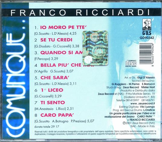 Comunque - CD Audio di Franco Ricciardi - 2
