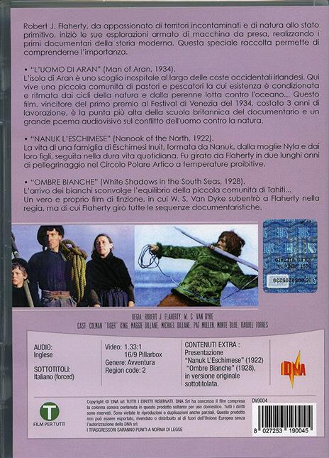 L' uomo di Aran + Nanuk l'Eschimese + Ombre bianche   (DVD) di Nicholas Ray,Robert J. Flaherty - DVD - 2