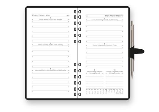 Ricambio Agenda Settimanale 2025 | 9.5x17 Cm | Inglese | 90 Gr Bianco
