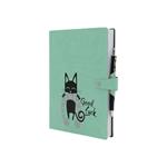 Agenda Intempo Cats 2023, 12 mesi giornaliera Ecopelle Verde con chiusura ricciolo - 12 x 17 cm