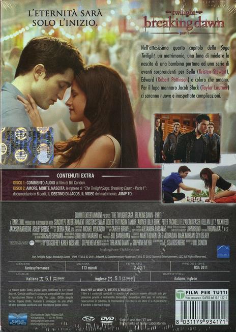 Breaking Dawn. Part 1. The Twilight Saga di Bill Condon - DVD - 2