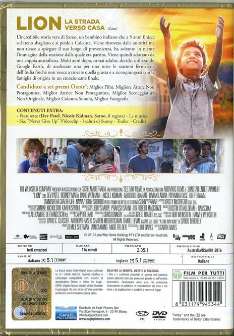 Lion. La strada verso casa (DVD) di Garth Davis - DVD - 2
