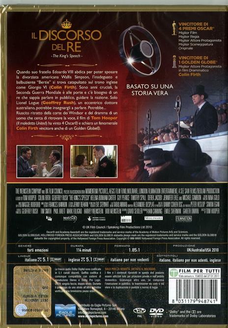 Il discorso del Re (DVD) di Tom Hooper - DVD - 2