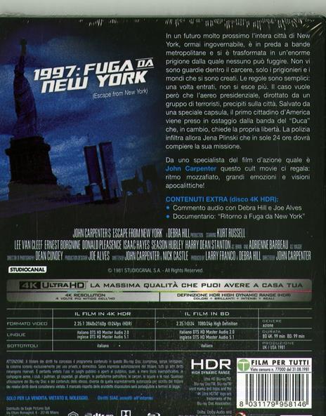 1997: Fuga da New York  (Blu-ray + Blu-ray 4K Ultra HD) di John Carpenter - Blu-ray + Blu-ray Ultra HD 4K - 2