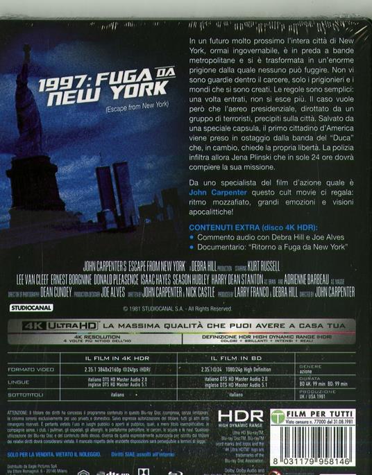 1997: Fuga da New York (Blu-ray + Blu-ray 4K Ultra HD) - Blu-ray + Blu-ray  Ultra HD 4K - Film di John Carpenter Fantastico | IBS